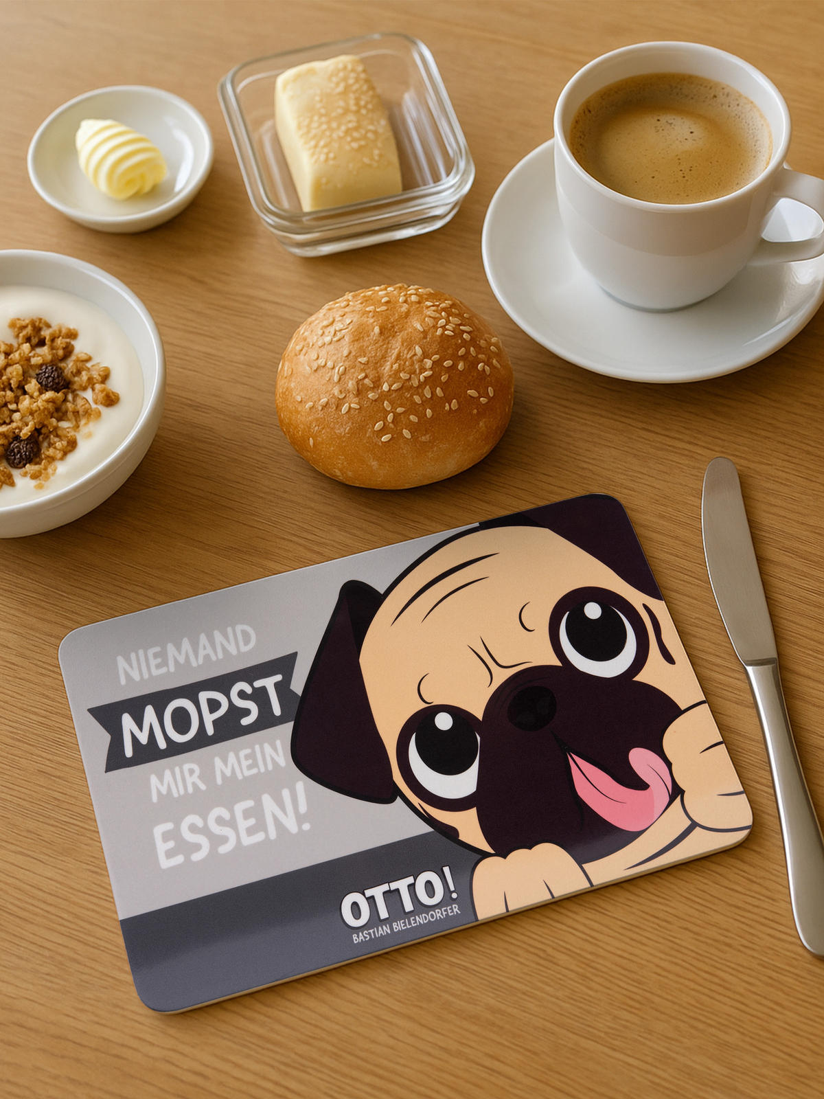 BRETTCHEN Bastian Bielendorfer Niemand mopst mir mein Essen! Grau 14,5 x 23,5 cm - Grau, Kunststoff (14.5/23.5cm) - United Labels