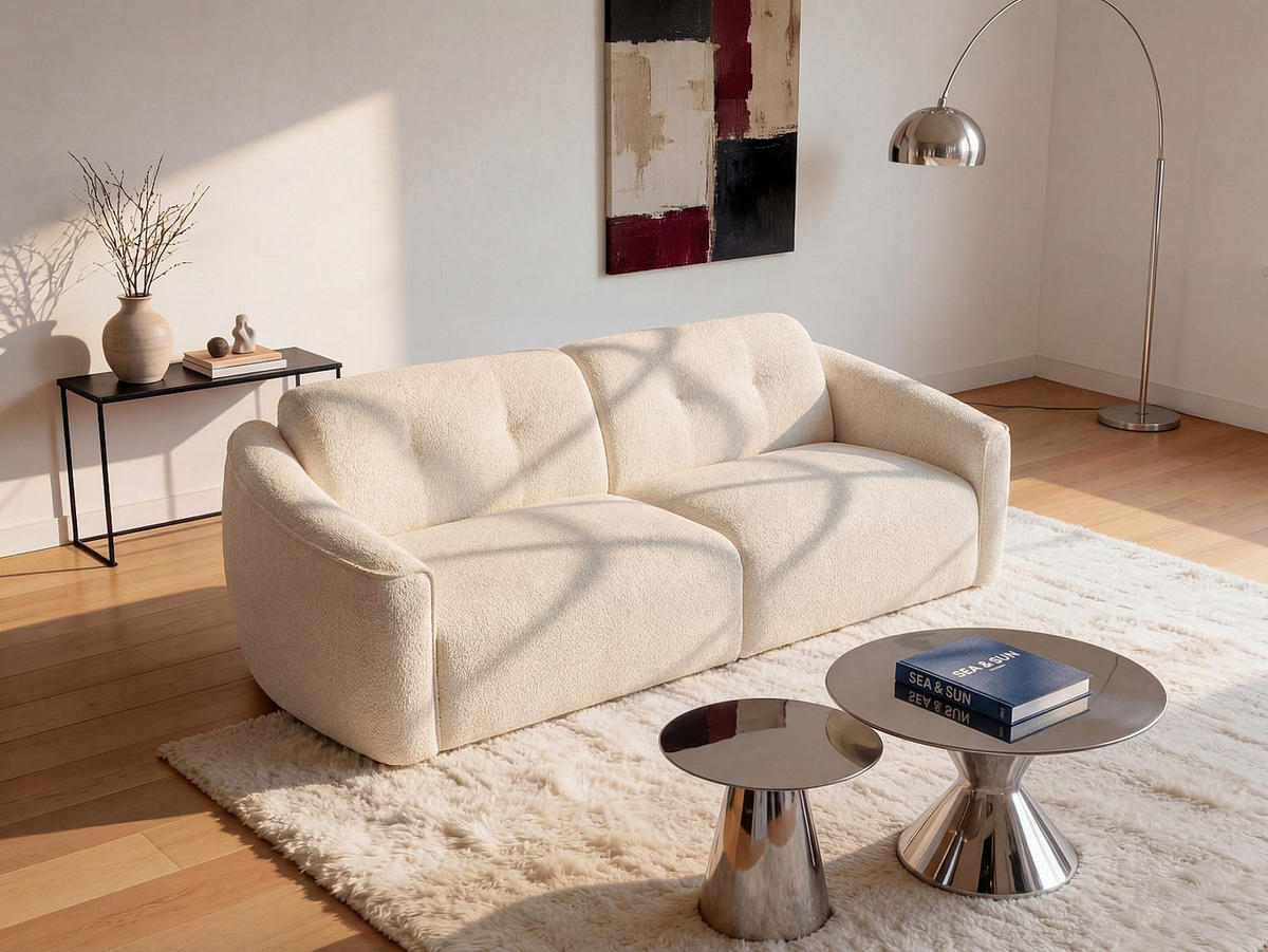 4-SITZER Schlafsofa mit Schnellverstellung aus weißem Bouclé-Stoff - Liegefläche 160 cm - 16 cm Matratze mit Memory-Schaum ASUFA - Weiß, Textil (228/80/100cm) - Vente-Unique
