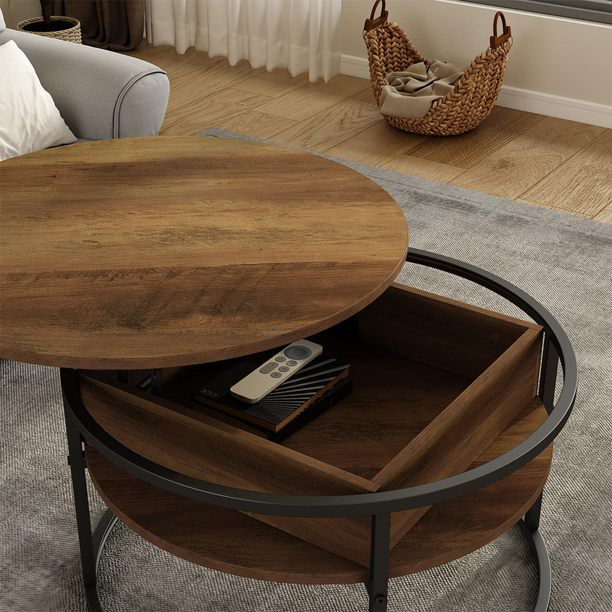 COUCHTISCH Marlo Holz 77 x 77 cm - Schwarz/Sonoma Eiche, Holzwerkstoff (77/77/52cm) - Vicco