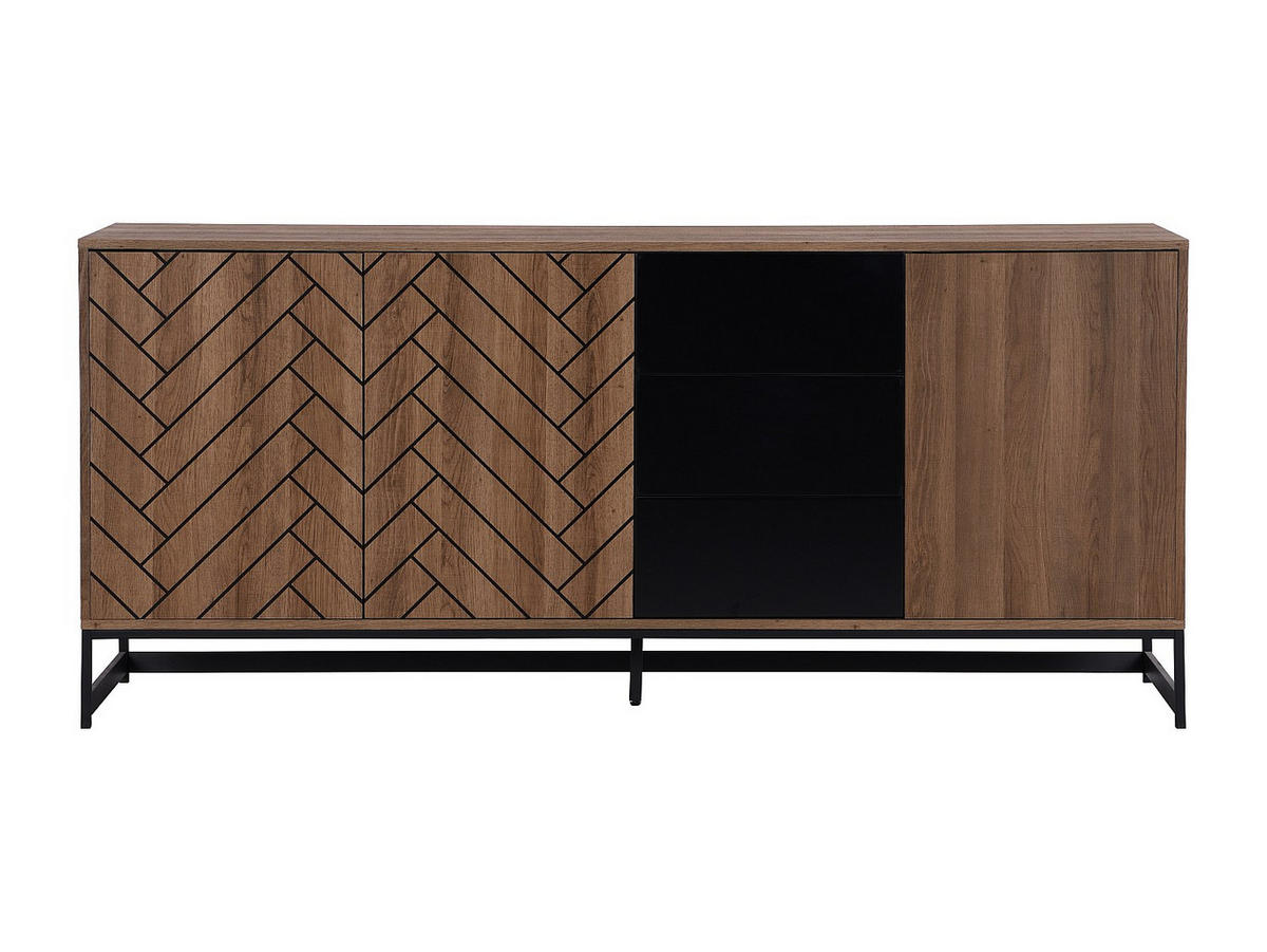SIDEBOARD mit 3 Türen & 3 Schubladen - MDF - Naturfarben & Schwarz - CARATANA - Naturfarben, Holz (180/80/40cm) - Vente-Unique