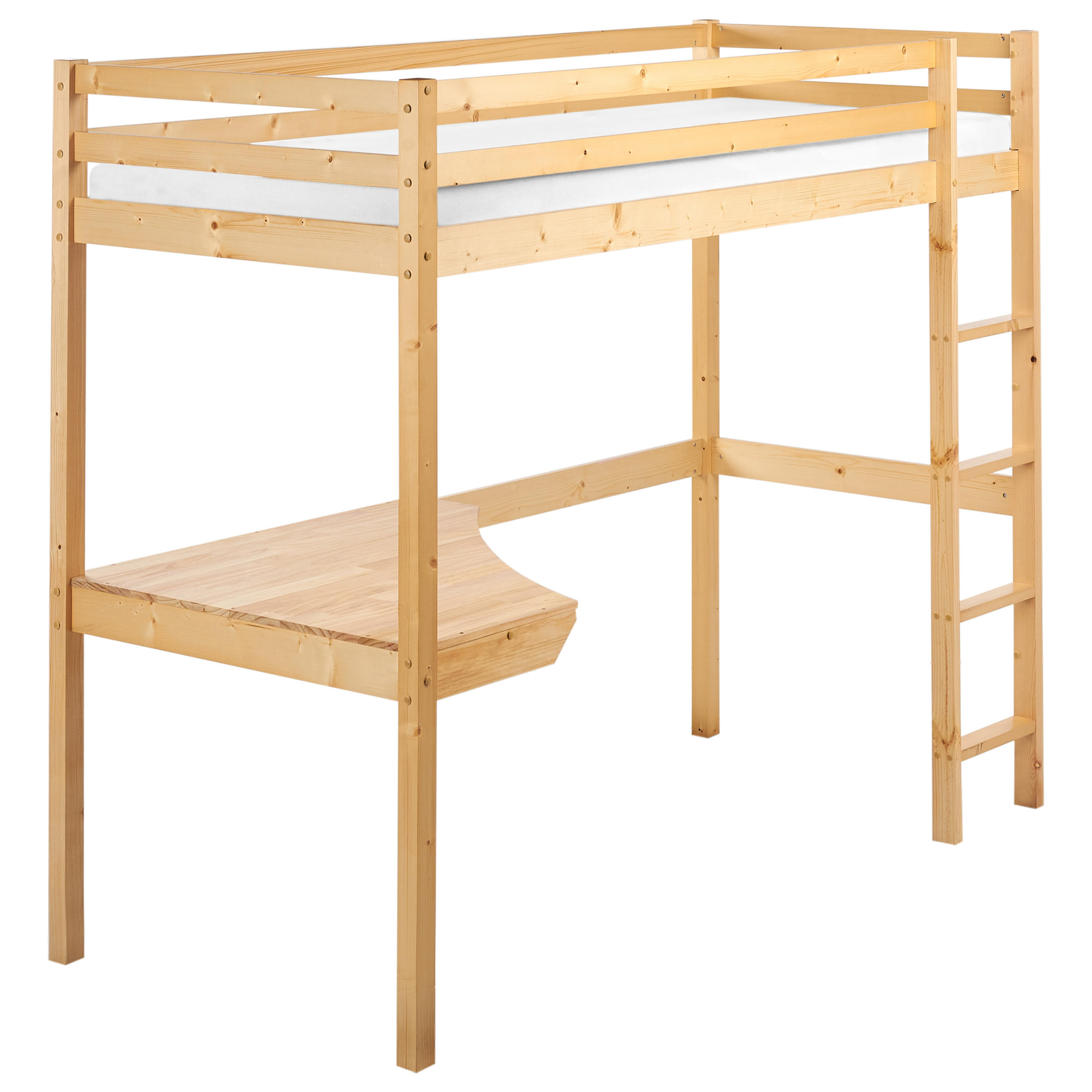 HOCHBETT MIT SCHREIBTISCH 90x200 cm Heller Holzfarbton Loury - Hellbraun, Holz (90/200cm) - Beliani
