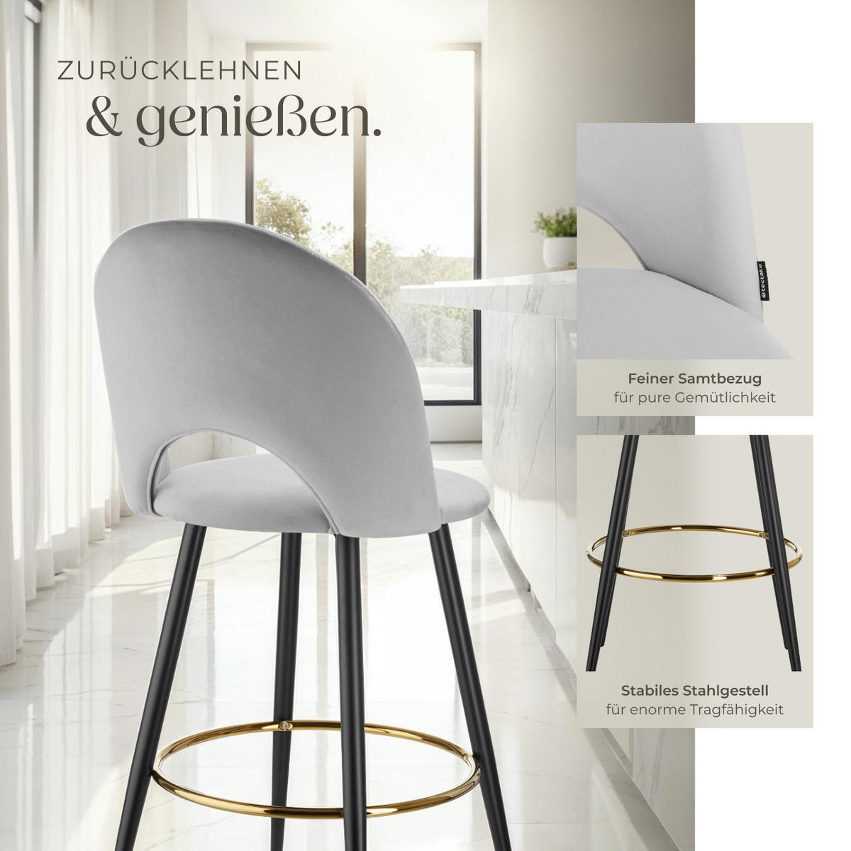 BARSTUHL Sachel,49 x 58 x 110 cm, Belastbarkeit 120 kg,hellgrau/schwarz - Hellgrau/Schwarz, Kunststoff (49/110/58cm) - tectake