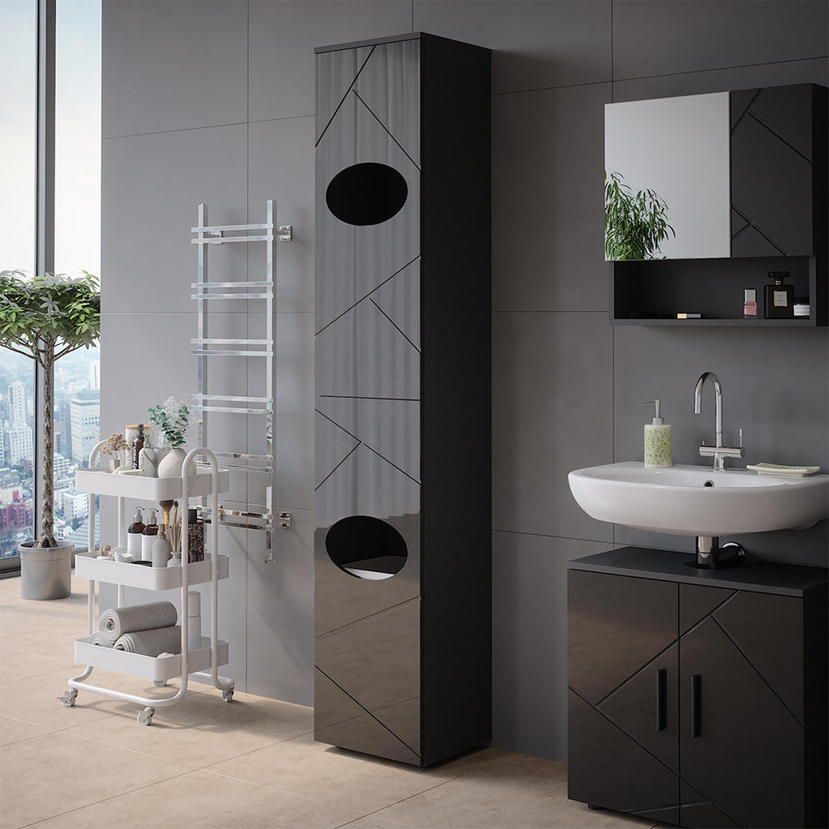 WÄSCHESCHRANK Irma Anthrazit 37.2 x 192 cm - Anthrazit, Holzwerkstoff (37.2/192/32cm) - Vicco