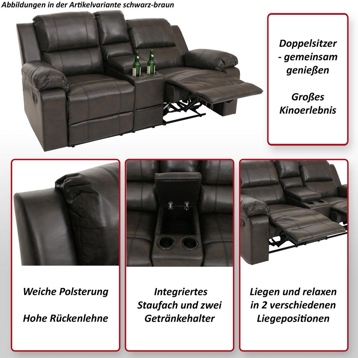 2ER KINOSESSEL Braun - Braun, Textil (180/98/86cm) - MCW