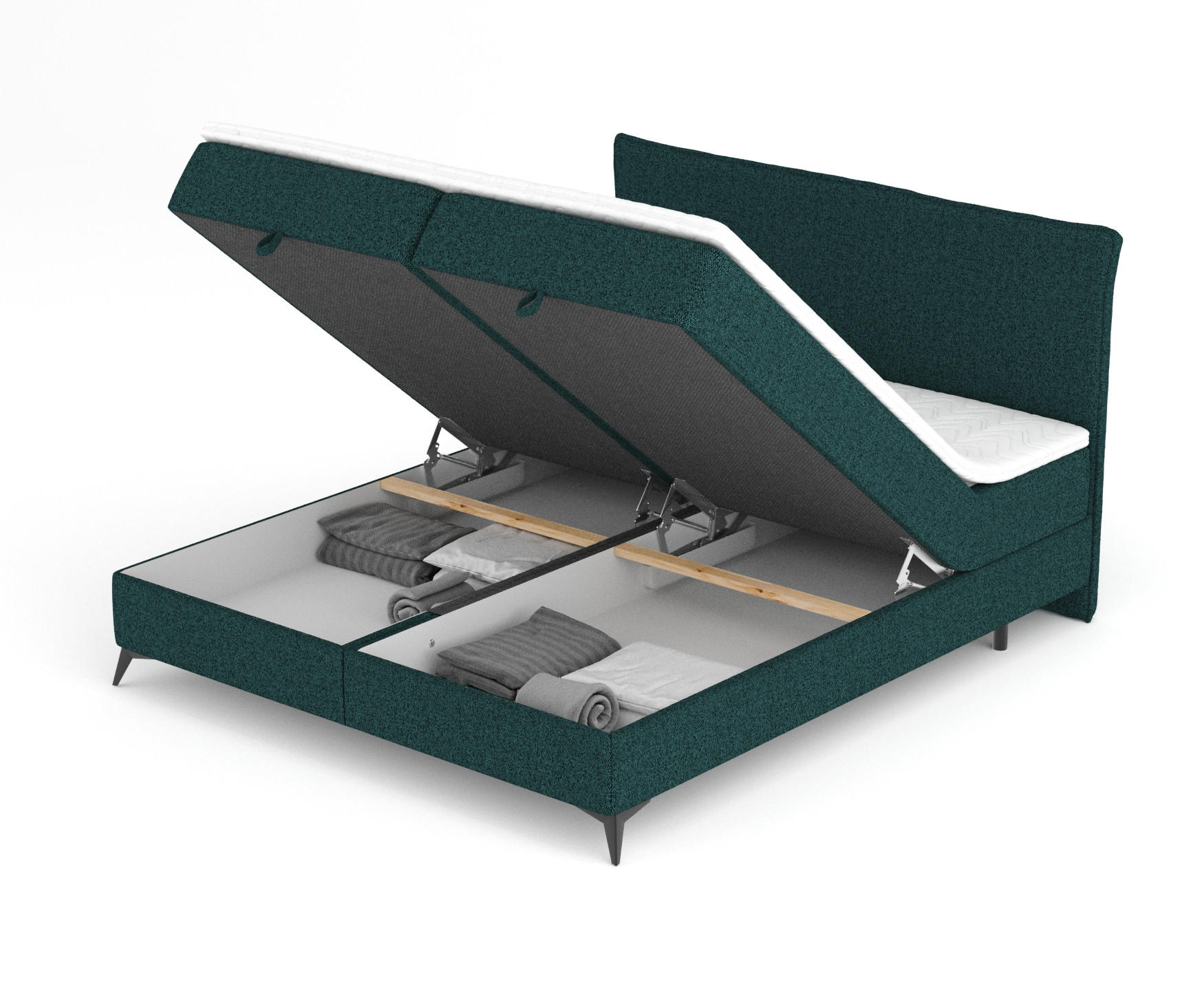 BOXBETT Peru Grün 160/200 cm im Webstoff - Schwarz/Grün, Holz/Holzwerkstoff (160/200cm) - Maison de Reve