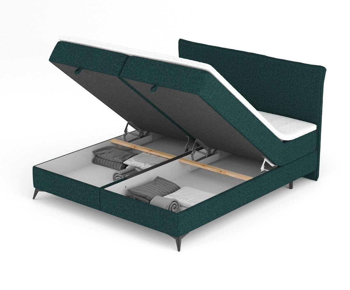 BOXBETT Peru Grün 140/200 cm im Webstoff - Schwarz/Grün, Holz/Holzwerkstoff (140/200cm) - Maison de Reve