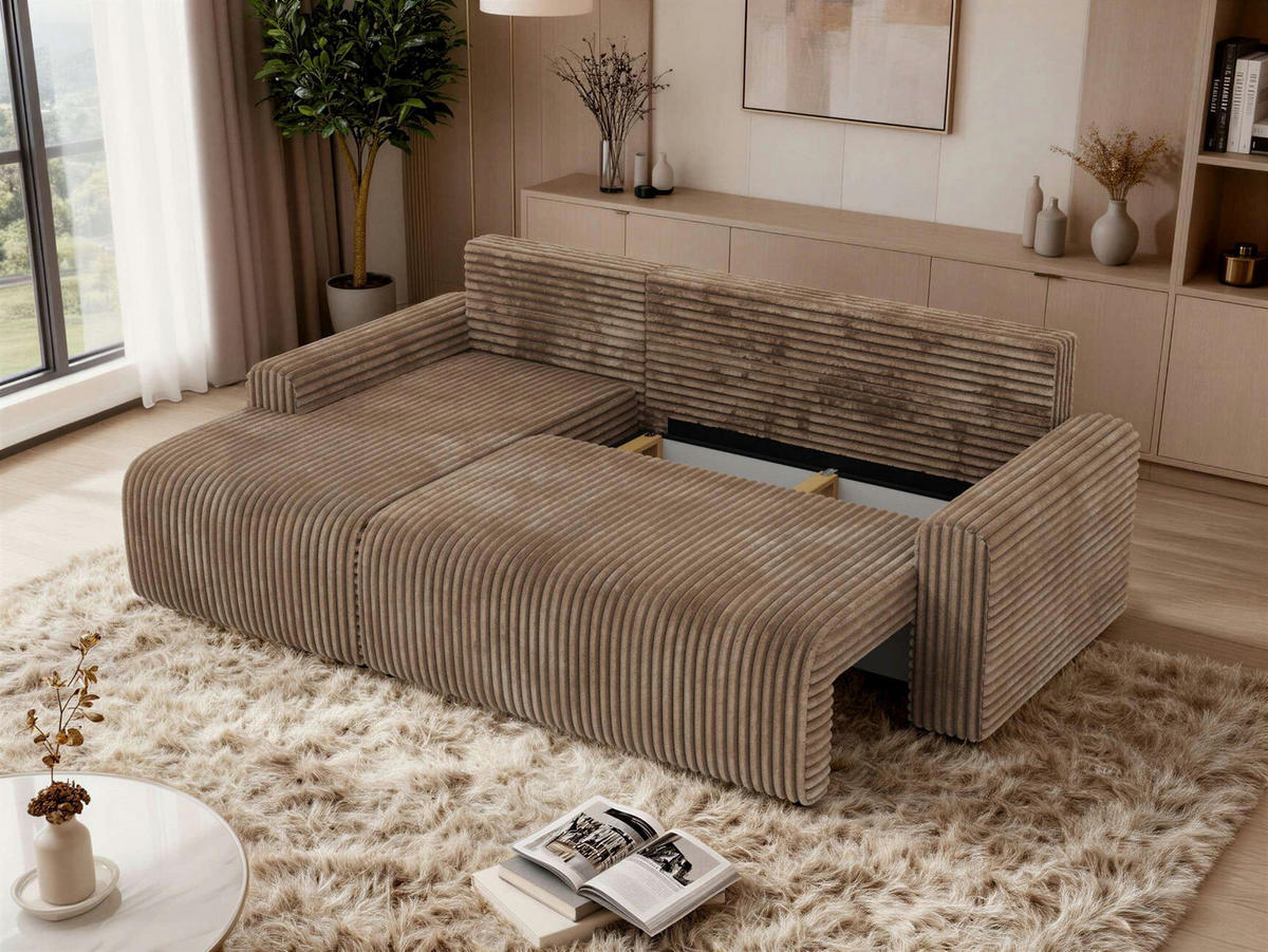 ECKSOFA NESSARO L Braun Cord - Links Seite - Schwarz/Braun, Kunststoff/Textil (244/151cm) - MKS