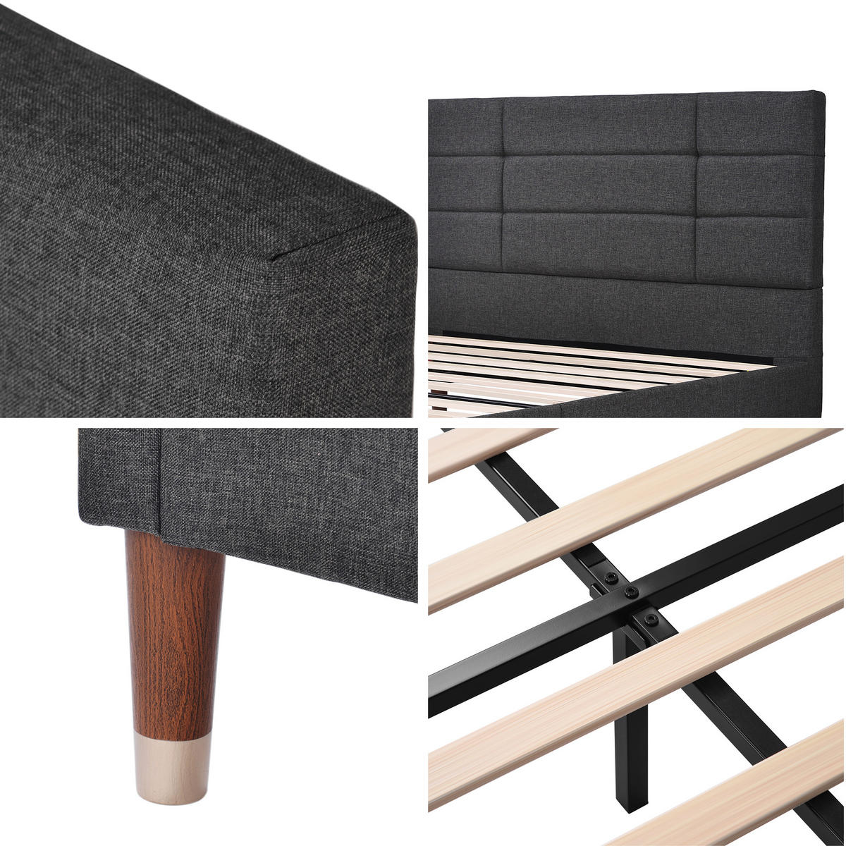 POLSTERBETT 140/200 cm dunkelgrau mit Kopfteil und Lattenrost - Grau, Holz (140/200cm) - OKWISH
