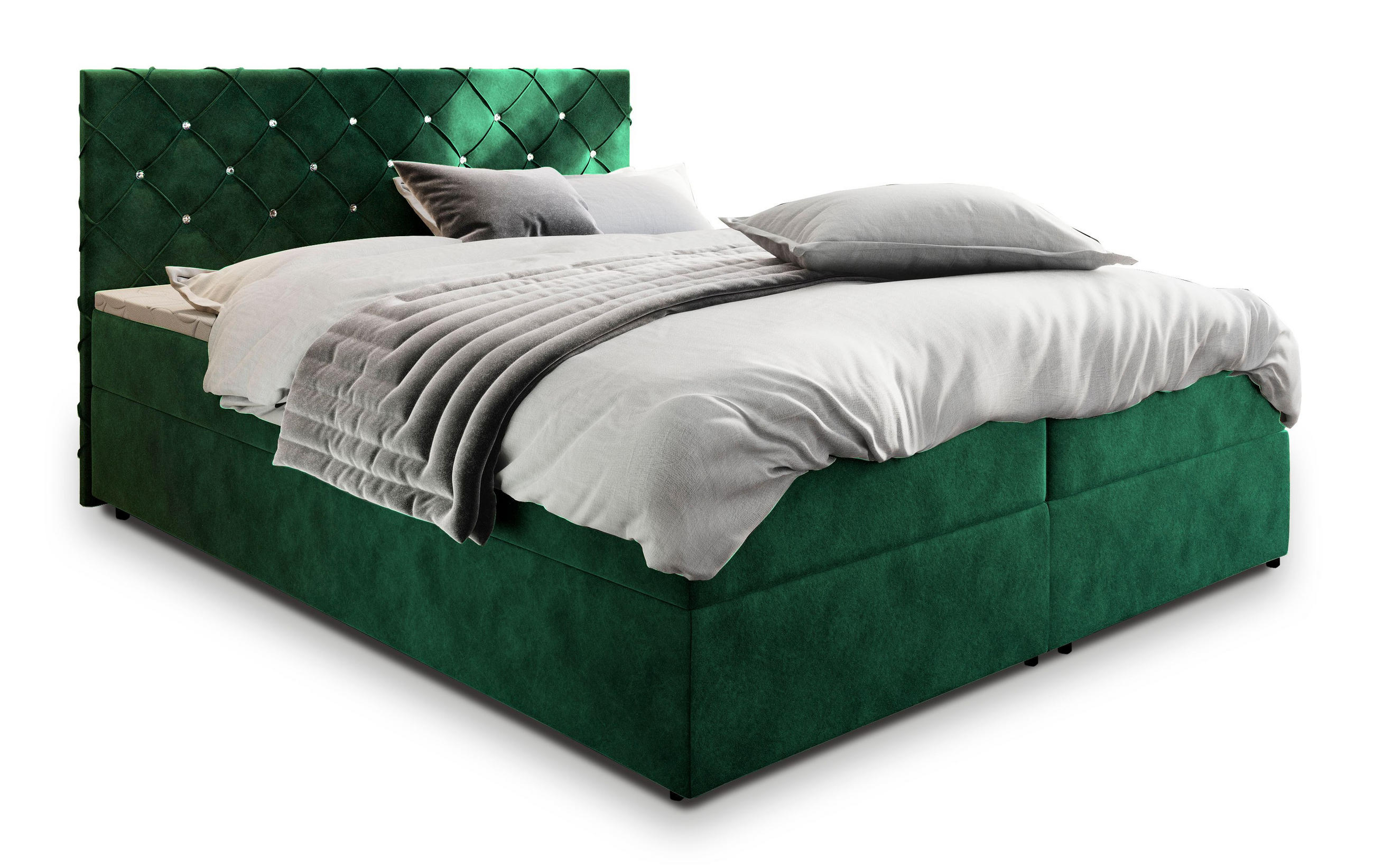 BOXBETT RIVA 180x200 cm mit Matratze und Topper, H2+H3 - Grün - Grün, Holz (180/200cm) - MASSENO