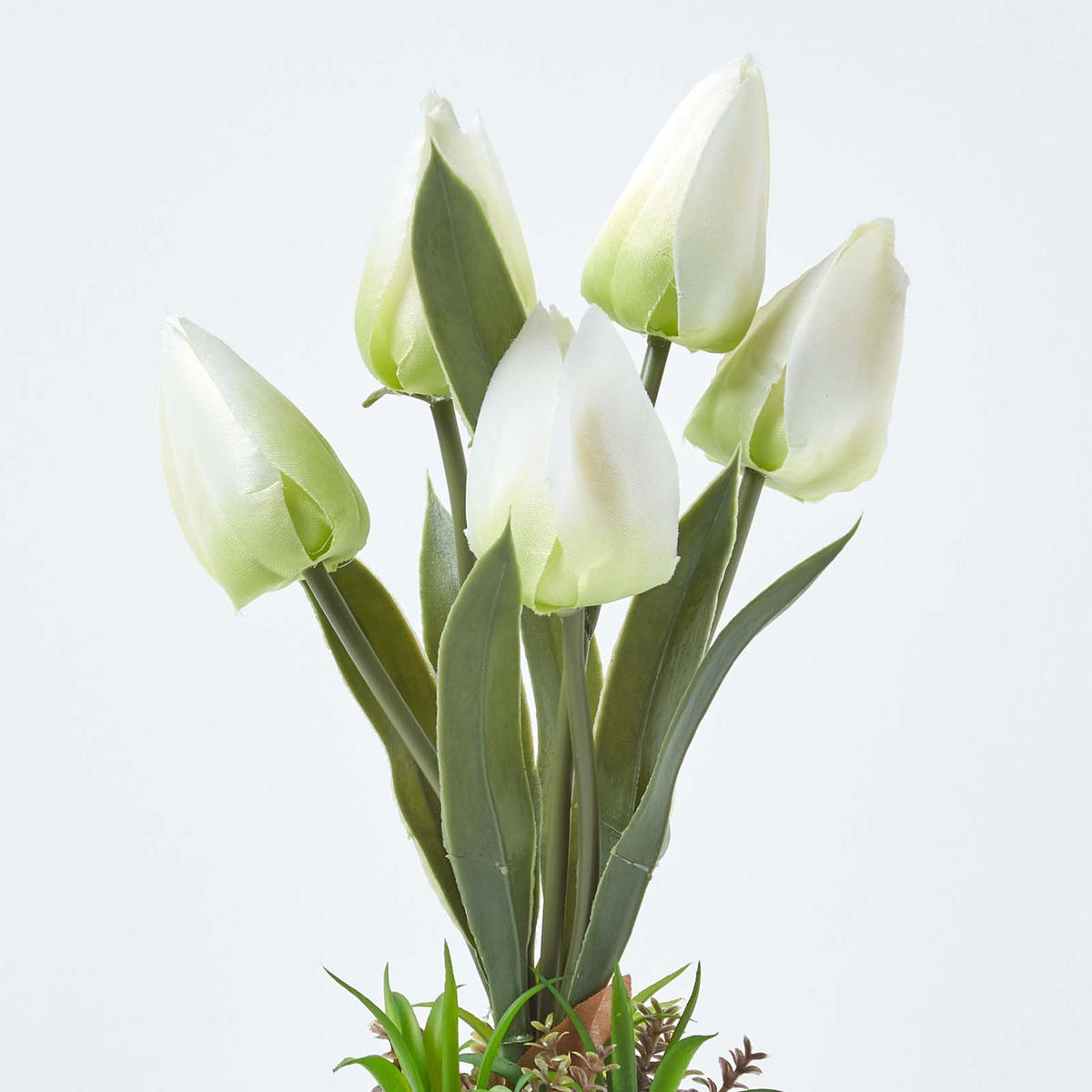 KUNSTBLUMEN Tulpen weiß im Steinoptik-Topf, 27 cm - Weiß, Kunststoff (27cm) - Homescapes