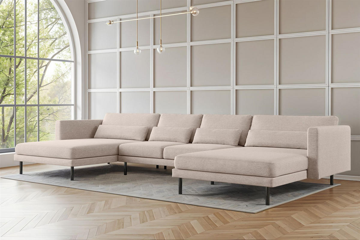 WOHNLANDSCHAFT Agada In Verita - Beige, Holzwerkstoff/Textil (391/83/174cm) - Fun Möbel