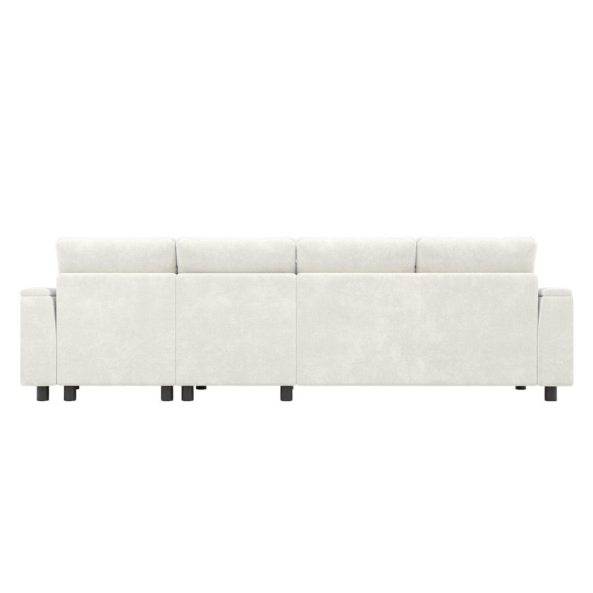 ECKSOFA DE-33393 L-Form mit ausklappbarem Tisch und USB Beige - Beige, Metall (280/137cm) - ComfortXL