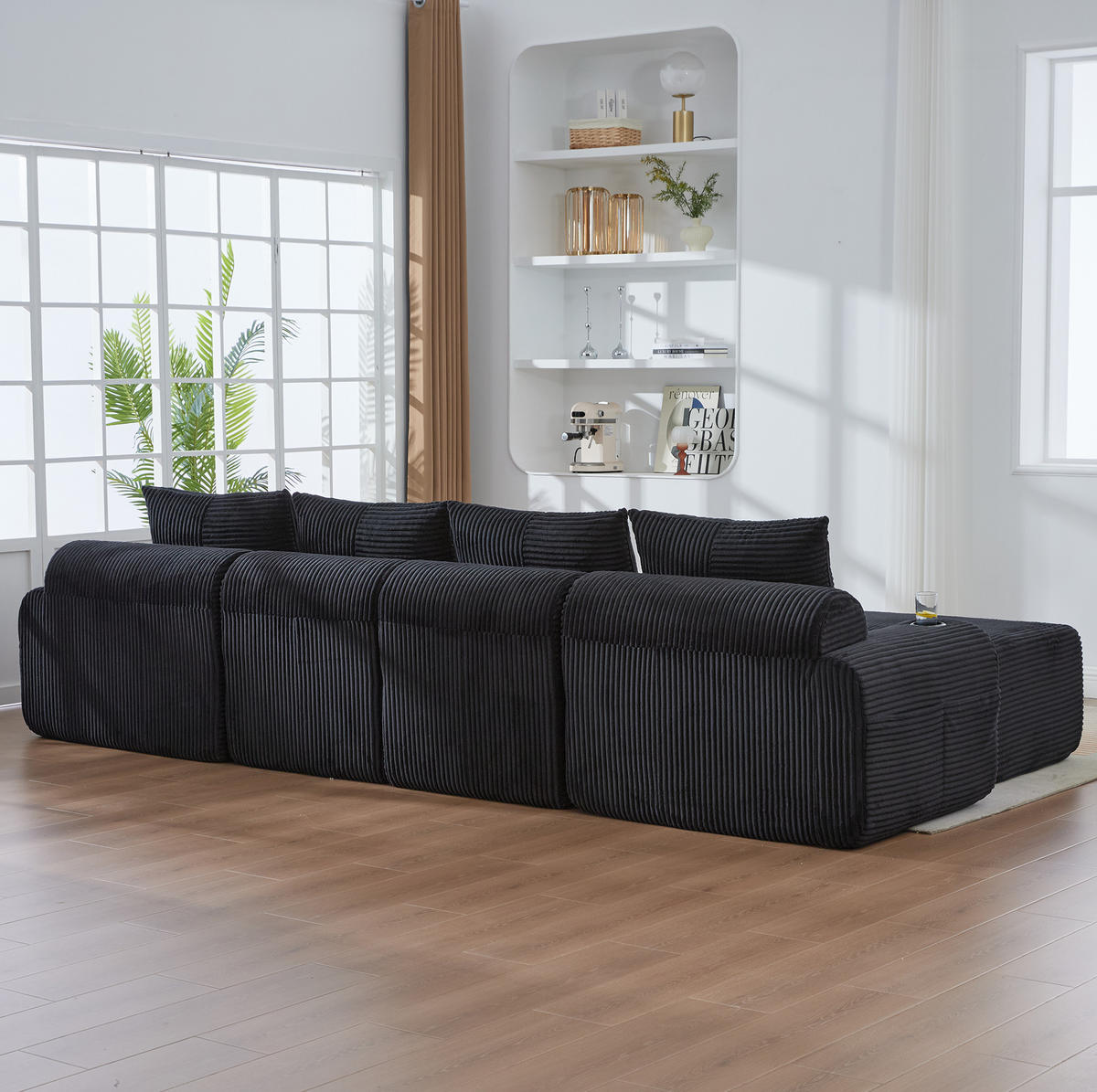 WOHNLANDSCHAFT modular 4-Sitzer ca. 333 x 174 cm Cordstoff Black 3-tlg. - Schwarz, Kunststoff (174/80/333cm) - Meubliv