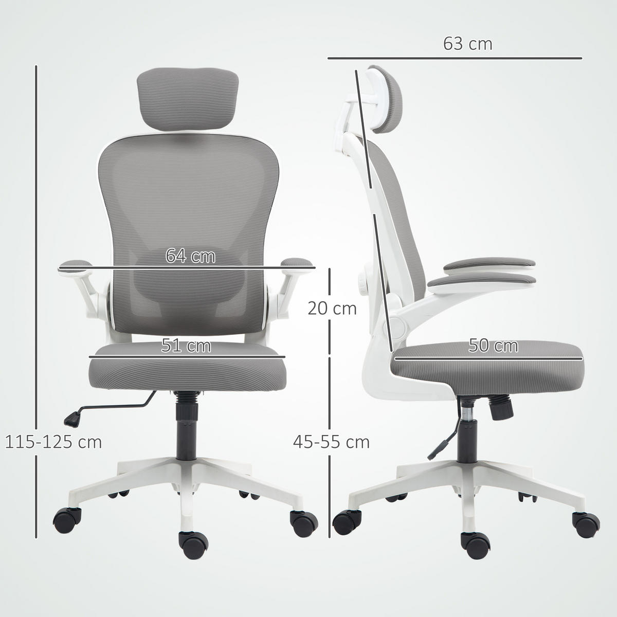 BÜROSTUHL Grau 64/63/115-125 cm - Grau, Textil (64/125/63cm) - PANGIVO