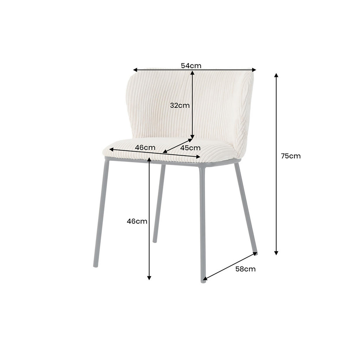 STUHL LYON Cord Rosa 75 cm - Schwarz/Rosa, Textil/Metall (54/75/58cm) - riess-ambiente