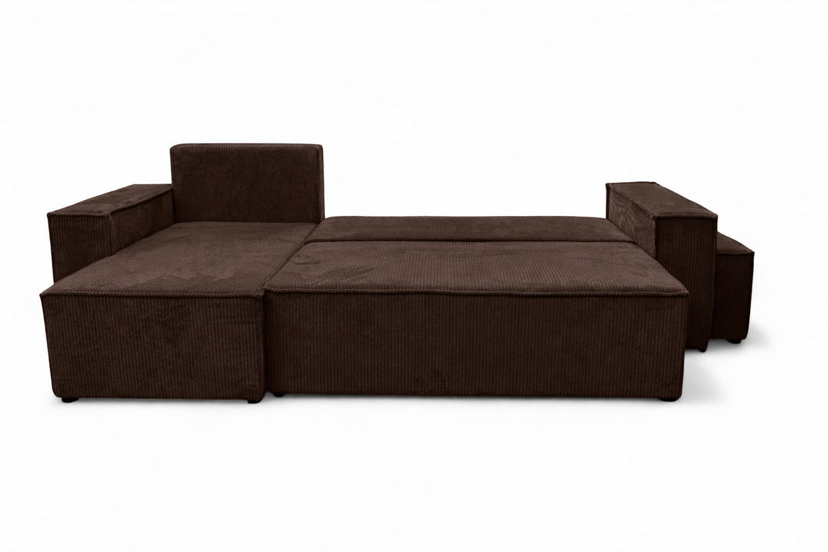 ECKSOFA Mit Schlaffunktion Und Pouf, Cordstoff Poso, Braun, Links, Best L Mit Pouf - Braun, Holz (244/145cm) - Kaiser Möbel