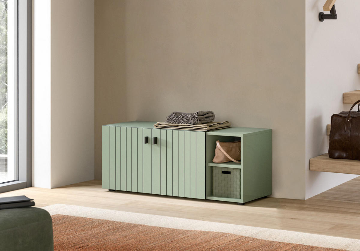 SITZBANK STATION (B/H/T: ca. 106/43/37 cm) in Smoke Green/Smoke Green - Grün, Holzwerkstoff (106/43/37cm)