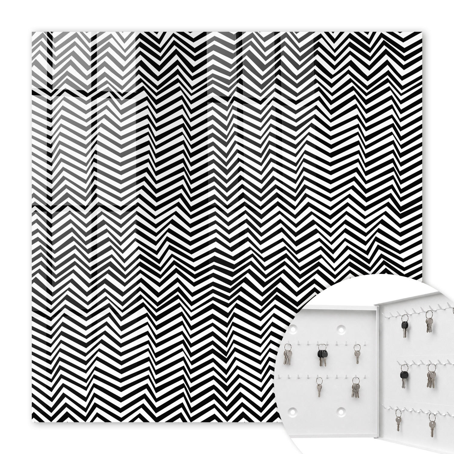 SCHLÜSSELBOX Weiß 30x30 cm – Türöffnung nach rechts - Zickzacklinien dynamisch - Multicolor, Metall (30/30/5cm) - TULUP