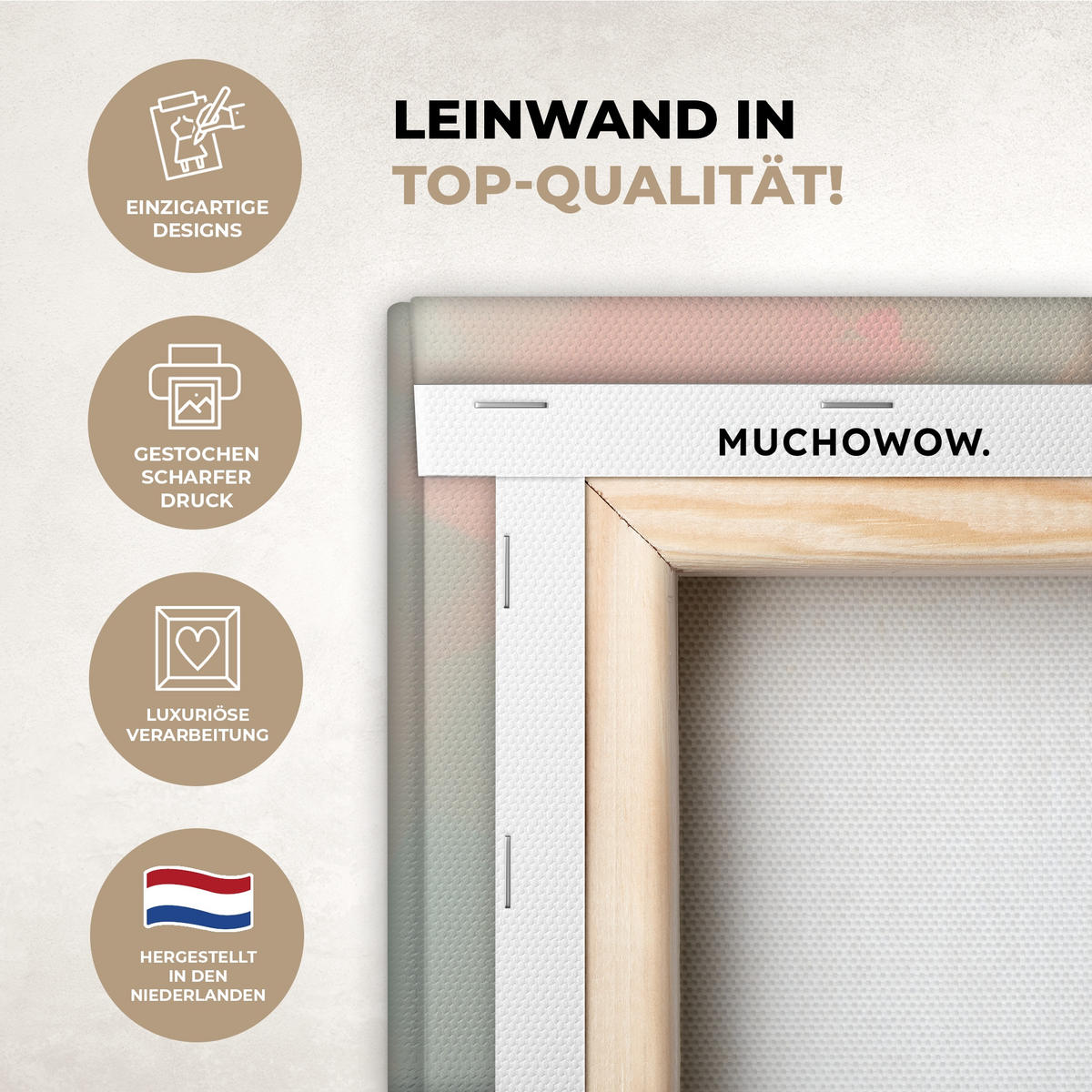 LEINWANDBILD Rotkehlchen - Zierpflanze - Blütenzweig Gemälde 60x40 cm - Hellrosa, Textil (60/40cm) - MuchoWow