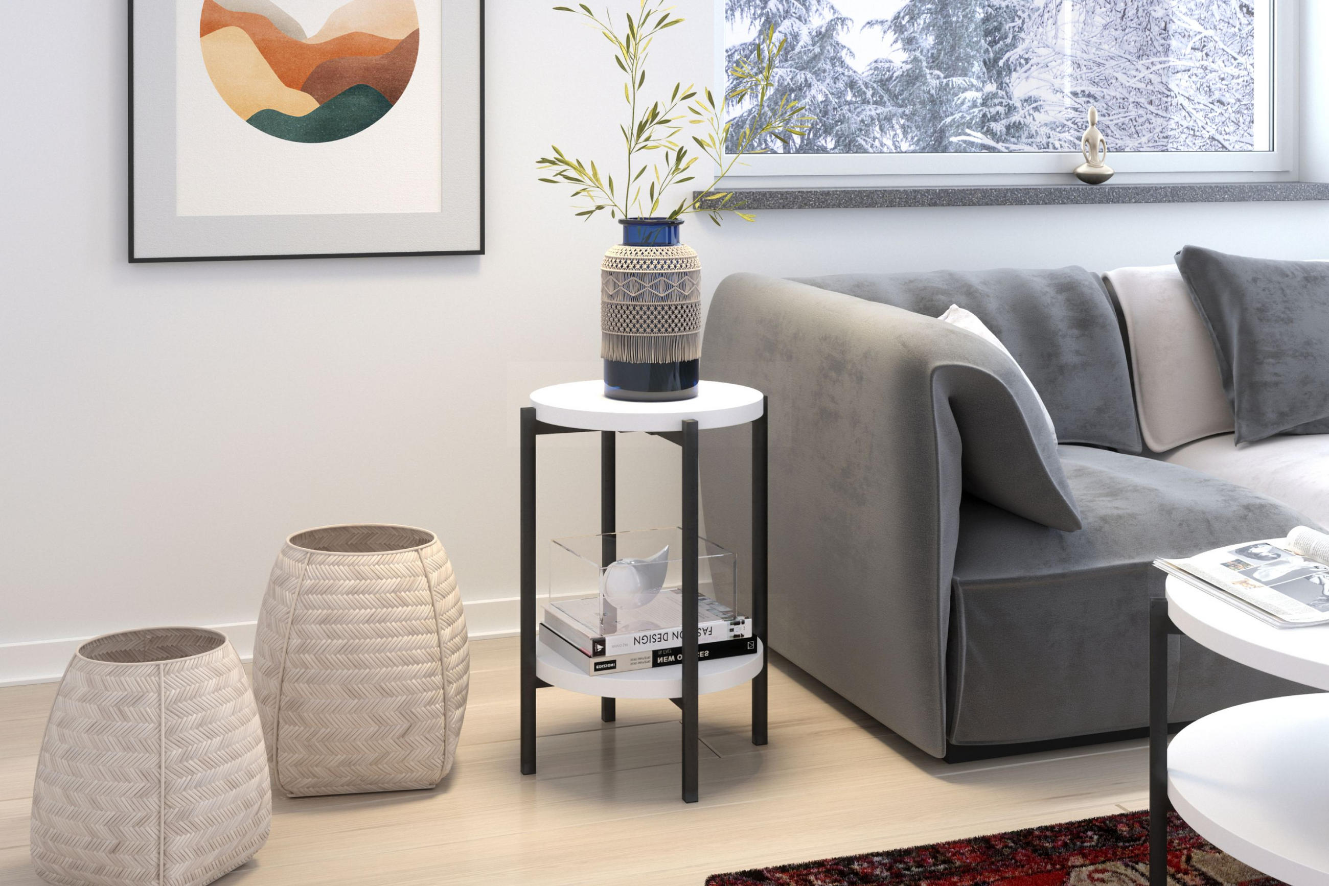 COUCHTISCH GERIS mit Ablageboden, Spanplatte, Weiß - Schwarz/Weiß, Holz/Metall (45/45/61cm) - KONSIMO®