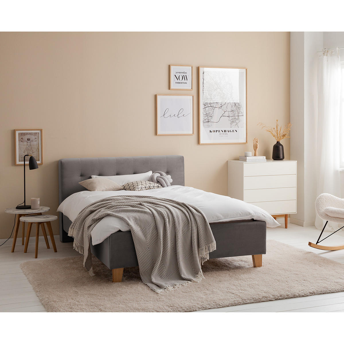 POLSTERBETT - Samt - Dunkelgrau, Holz/Textil (140/200cm) - home24