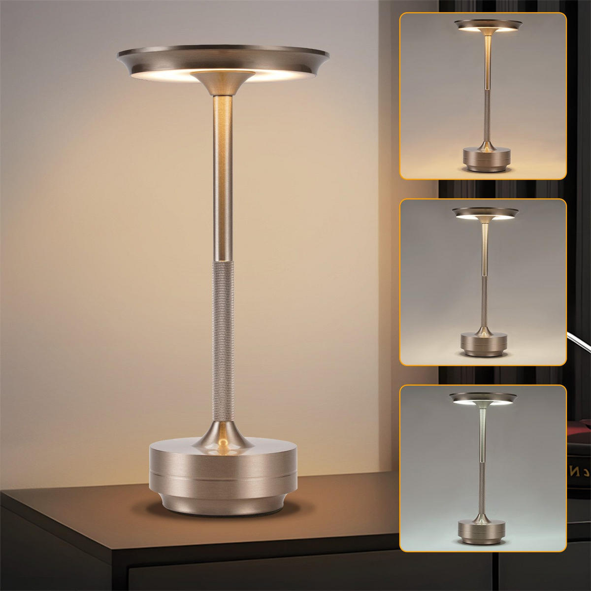 LED stolní lampa Abenoroth 27/12,8/12,8 cm - stříbrná, kov (27/12.8/12.8cm) - Nettlife