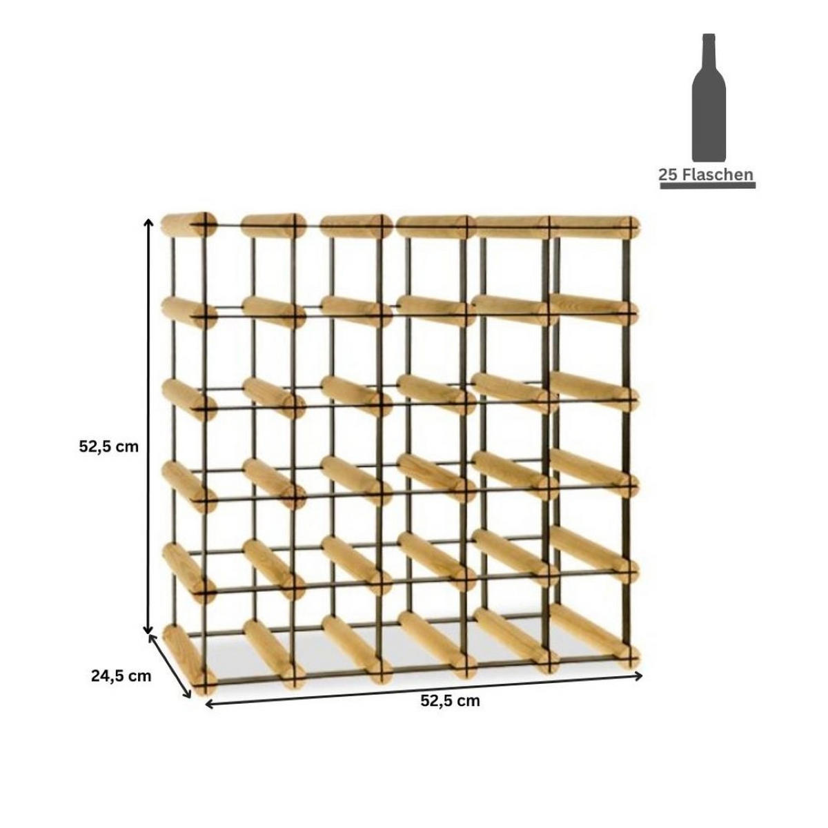 WEINREGAL Vinotega Mod Metal 52,5x52,5x24,5 cm 5x5 Flaschen Massives Kiefernholz Braun Geölt - Braun, Holz (52.5/52.5/24.5cm) - PROREGAL