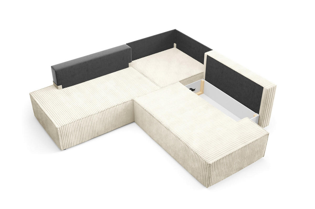 ECKSOFA TESSO II L-S Creme Kordstoff mit Schlaffunktion - Creme, Holz (254/254cm) - MASSENO