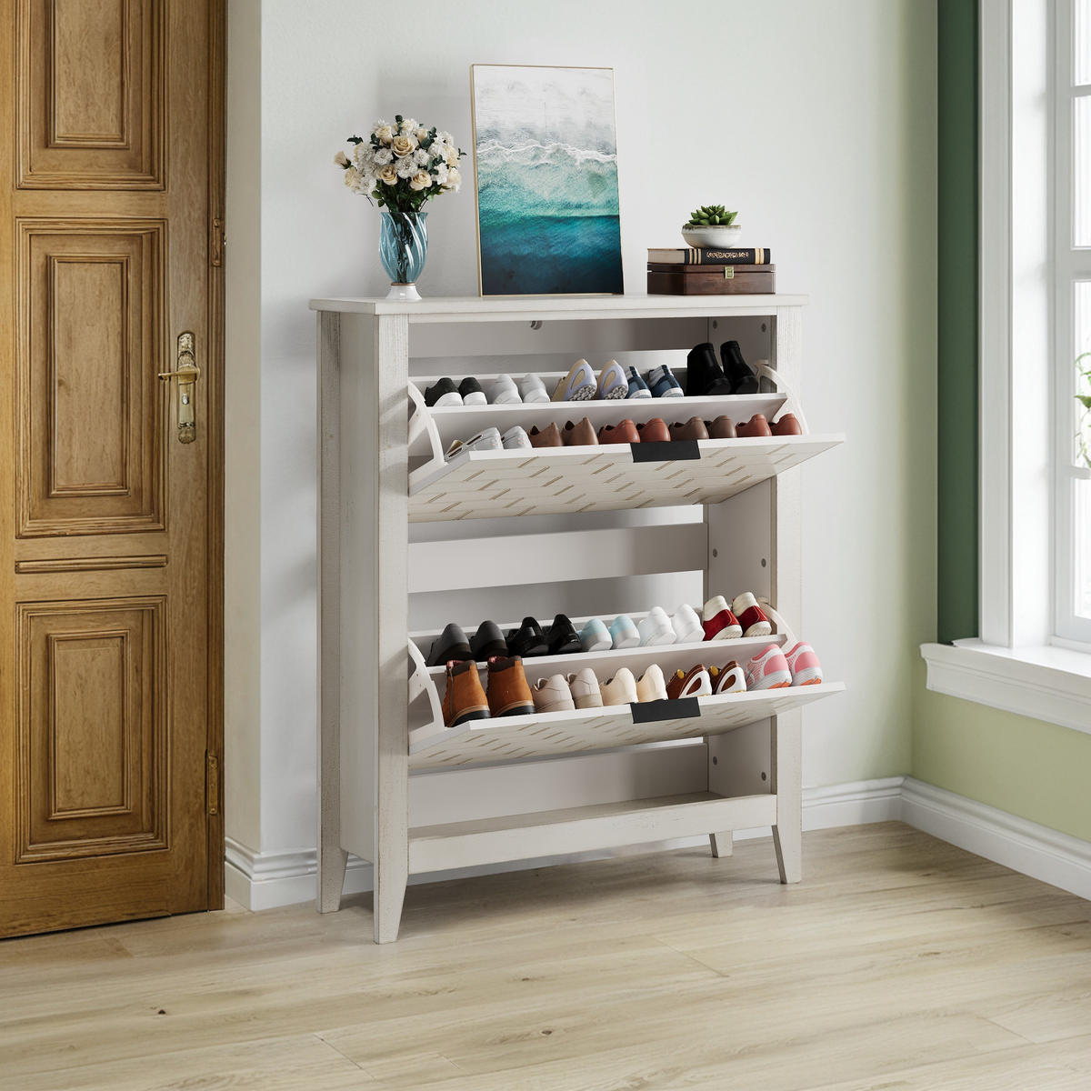 SCHUHSCHRANK Weiß 80/24/97.5 cm - Weiß, Holzwerkstoff (80/97.5/24cm) - PANGIVO