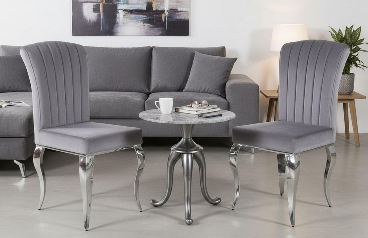 COUCHTISCH Snake grau Marmor / Gestell: silber 48 / 48 / 75cm - Silberfarben/Grau, Holz/Keramik (48/48/75cm) - Feldmann-Wohnen