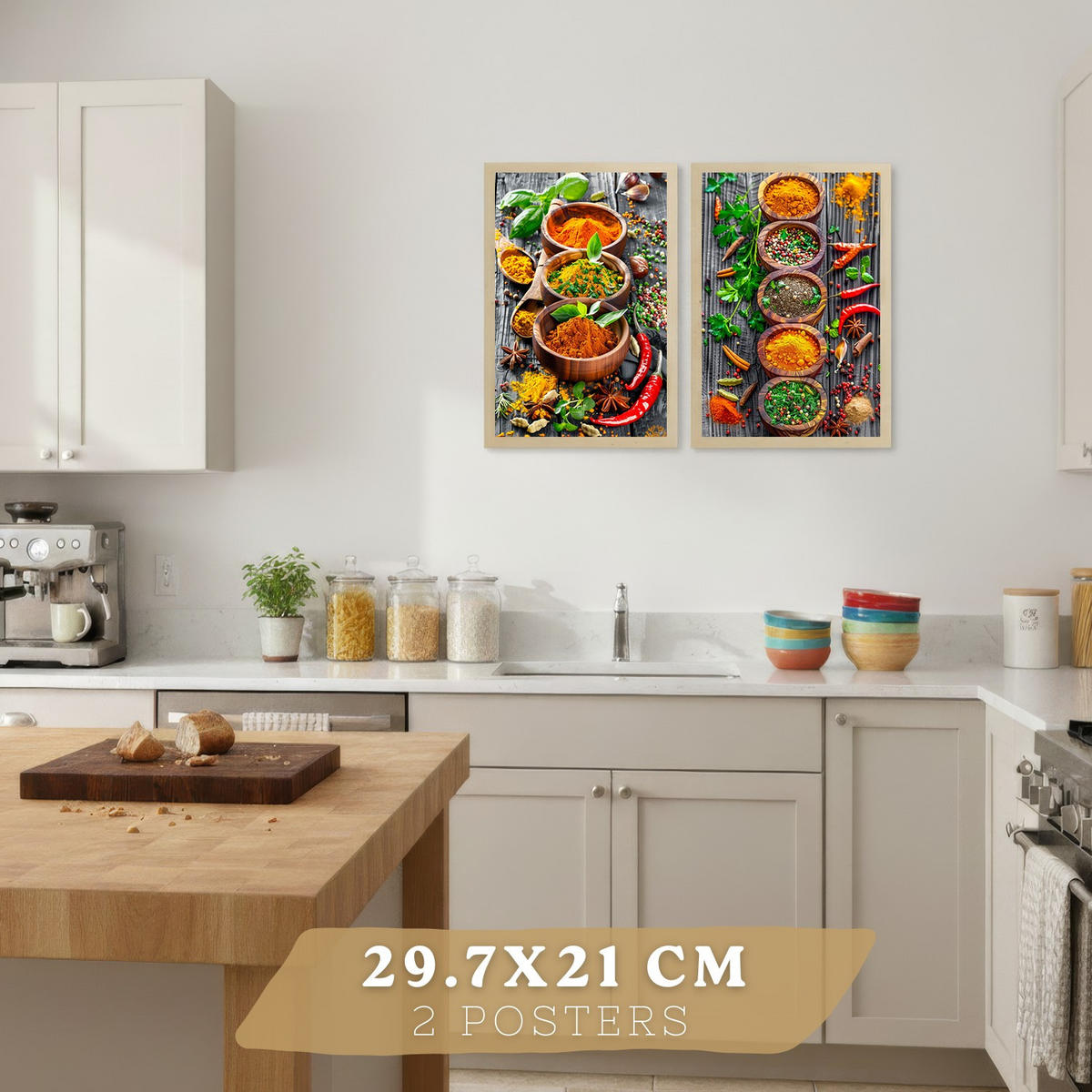 PLAKAT Sada 2 Koření A4 Lehký dřevěný rám - béžová, papír (29.7/1/21cm) - Nacnic