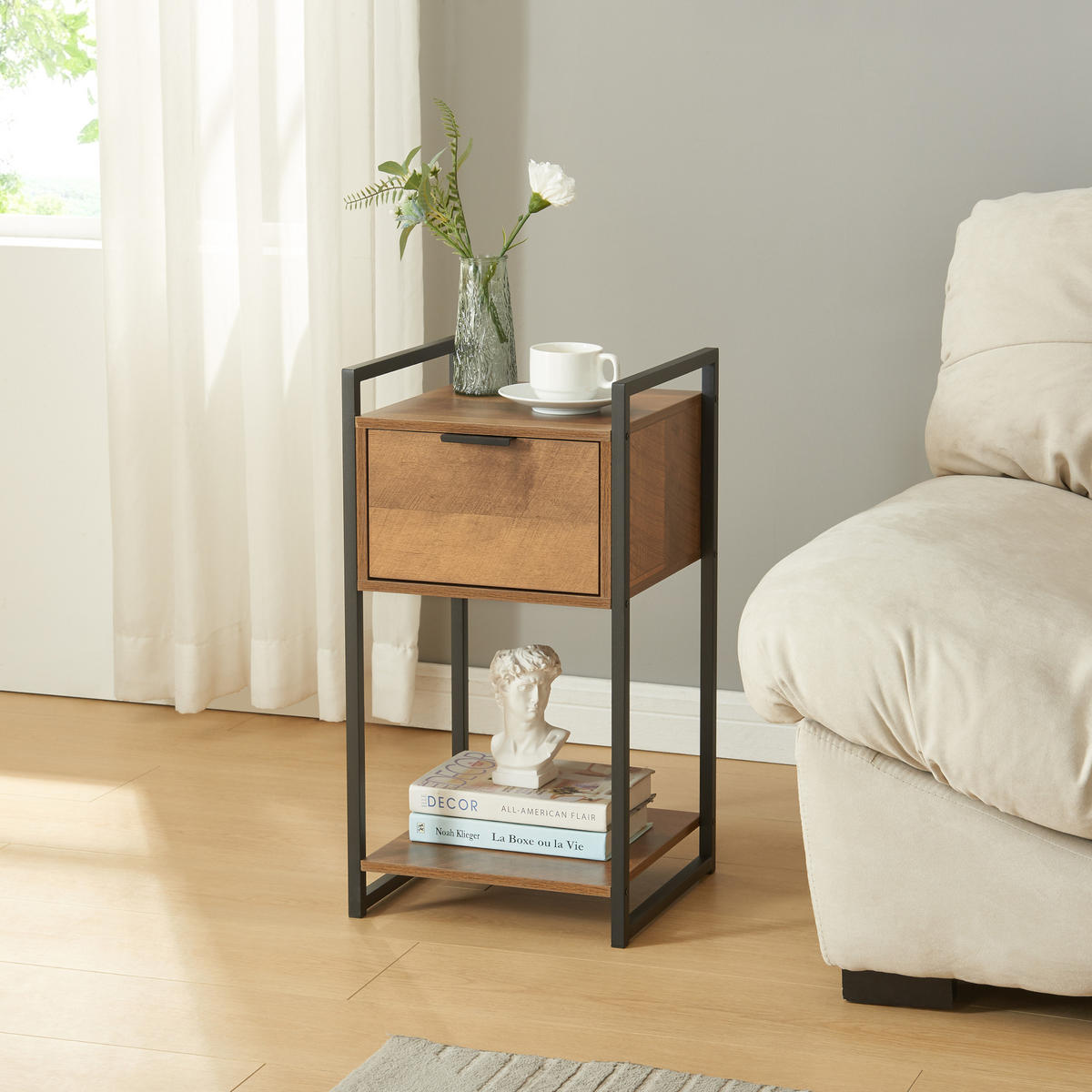 BEISTELLTISCH Namsskogan - Walnussfarben/Schwarz, Holzwerkstoff/Metall (32/33/62cm) - [en.casa]