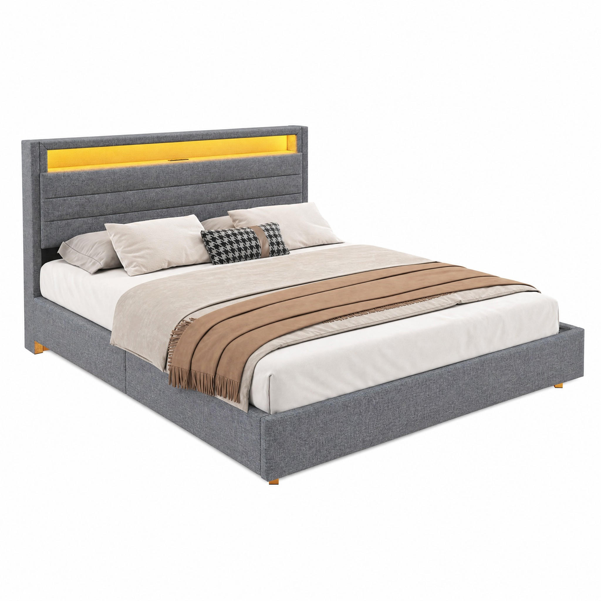 POLSTERBETT mit Stauraum 160x200 cm Grau mit LED und USB - Grau, Metall (160/200cm) - Meubliv