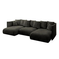 WOHNLANDSCHAFT mit Schlaffunktion und Bettkasten ONESK-U 304x165x40 Schwarz Velours - Schwarz, Holzwerkstoff/Kunststoff (304/90/165cm) - ALTDECOR