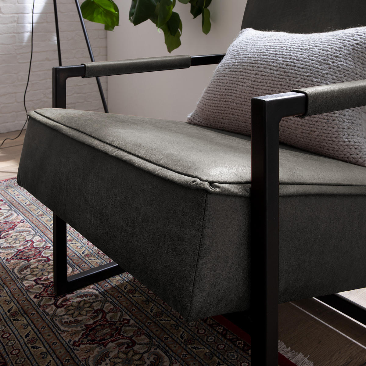 SESSEL - Antiklederlook - Grau, Textil (66/74/82cm) - home24