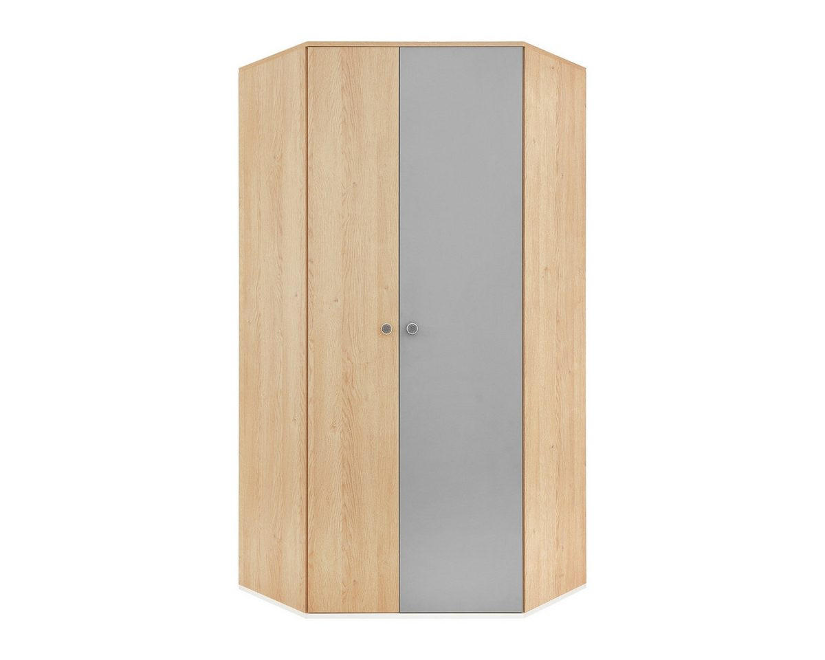 Deine Möbel 24 Eckkleiderschrank Eiche, Weiß, Grau 90x190x90 cm