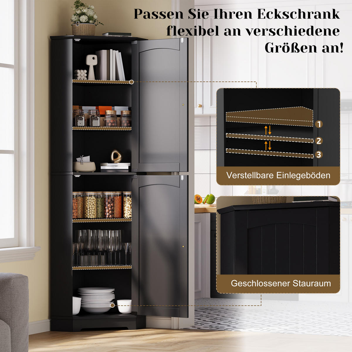 MEHRZWECKSCHRANK DE-38717 42/42/166 cm 2 Türen und verstellbare Böden Schwarz - Schwarz, Holzwerkstoff (42/166/42cm) - ComfortXL