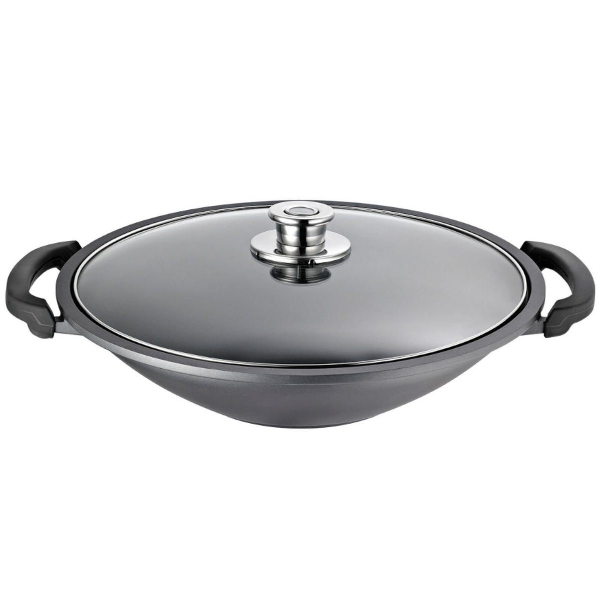 WOK INKL. ABLAGEGITTER Globus i schwarz ø 36 cm - Schwarz, Metall (36cm) - Schulte Ufer