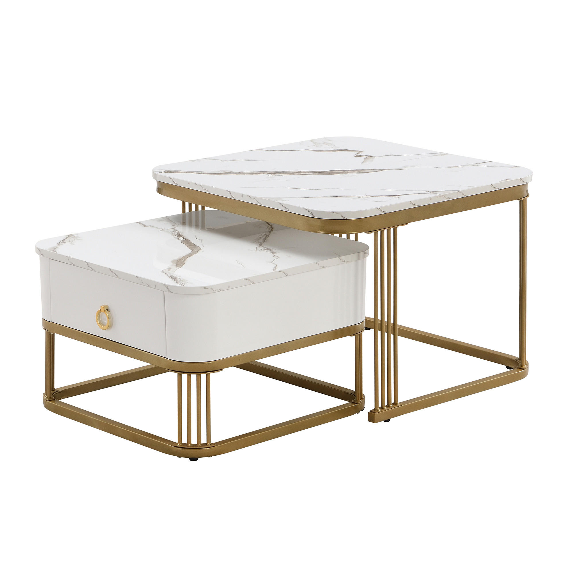 COUCHTISCH verschachtelbar 60 x 60 cm MDF Weiß-Gold 2er-Set - Weiß, Metall (60/60/45cm) - Meubliv