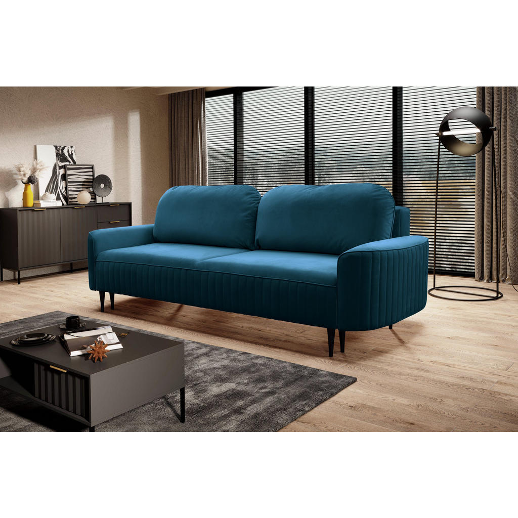 Thumbnail - Masseno Bettsofa, Petrol, Holz, 3-Sitzer, 244x92x102 cm, Wohnzimmer, Sofas & Couches, Schlafsofas