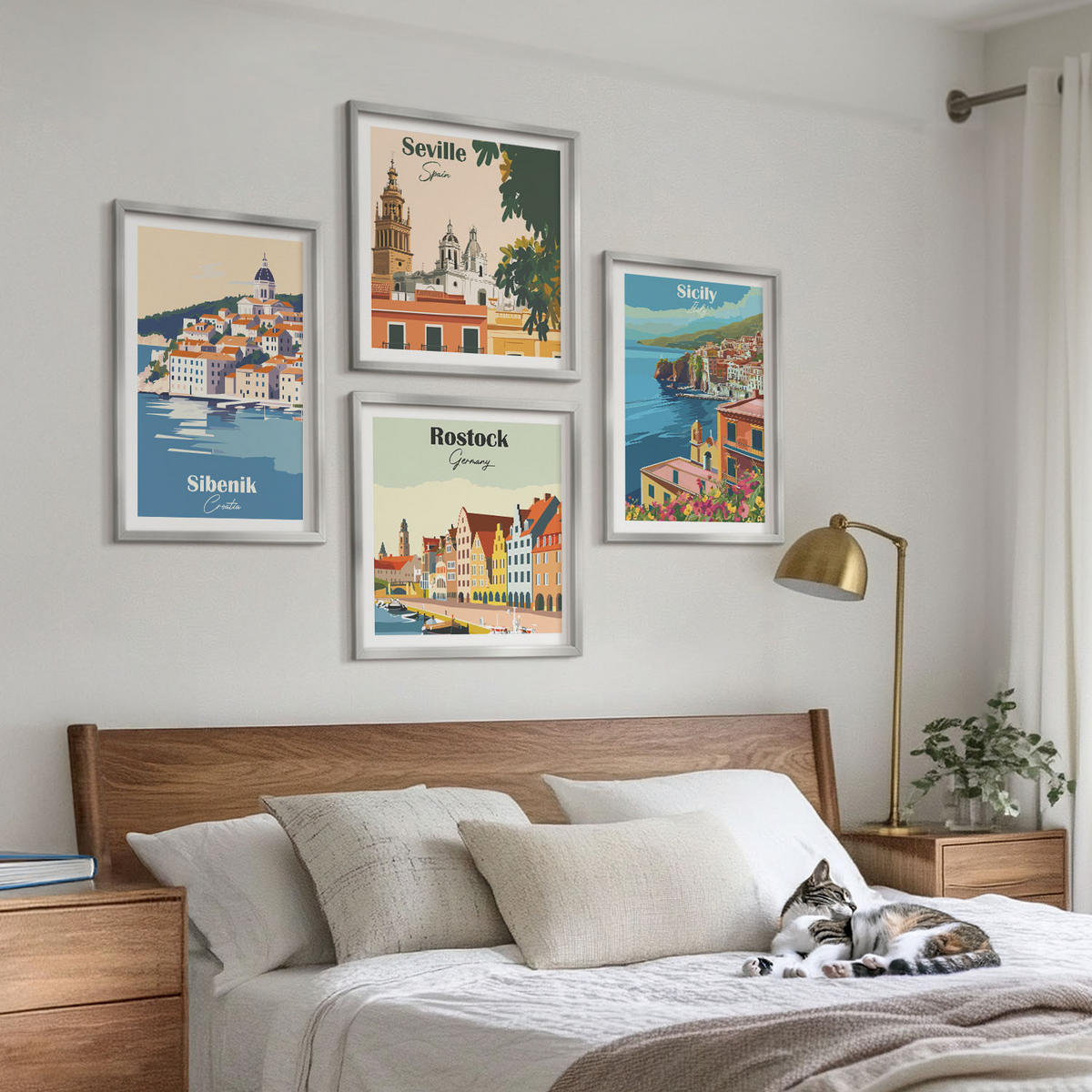 WANDBILDER 4er Set - 50x50 cm & 40x60 cm Silberner Rahmen - Landschaften europäischer Städte - Silberfarben, Kunststoff (50/50cm) - ArtPrintCave