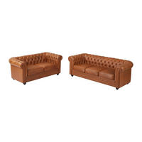 COUCHGARNITUR - 5 Personen - leder - camel Chesterfield - Hellbraun, Leder/Holz (165/72/88cm) - Vente-Unique