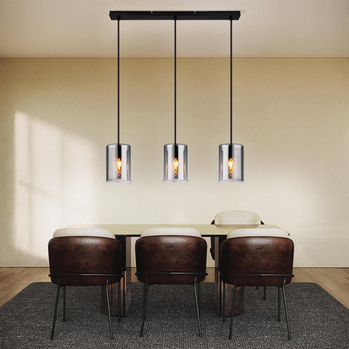 PENDELLEUCHTE Metall Glas Rauchfarben - Schwarz, Glas (63/11/120cm) - Globo Lighting