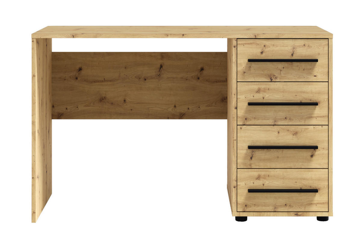 SCHREIBTISCH Modena 120x60 in Eiche Artisan mit Schubladen - Kaschmir/Schwarz, Holzwerkstoff/Kunststoff (60/120/75cm) - Ravio