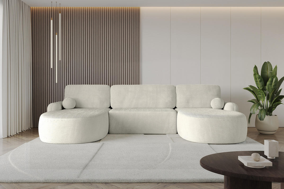 WOHNLANDSCHAFT mit Schlaffunktion und Bettkasten LIRA-U - 335x172x89 Creme - Creme, Holzwerkstoff/Textil (335/89/172cm) - ALTDECOR