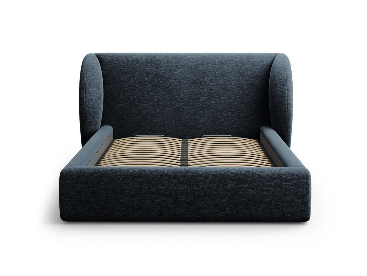 BETT mit Bettkasten und Kopfteil Miley aus Chenille-Stoff königsblau 140x200cm - Blau, Textil (140/200cm) - Micadoni