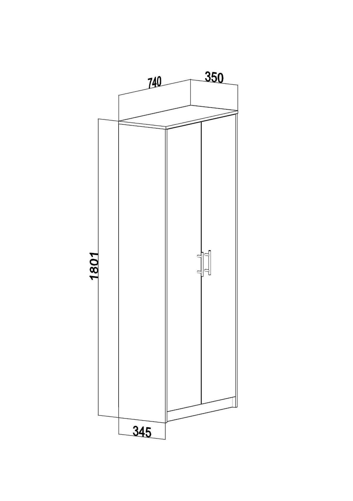 KLEIDERSCHRANK R003 Sonoma weiss - Weiß/Sonoma Eiche, Holzwerkstoff (74/180/35cm) - roe furniture