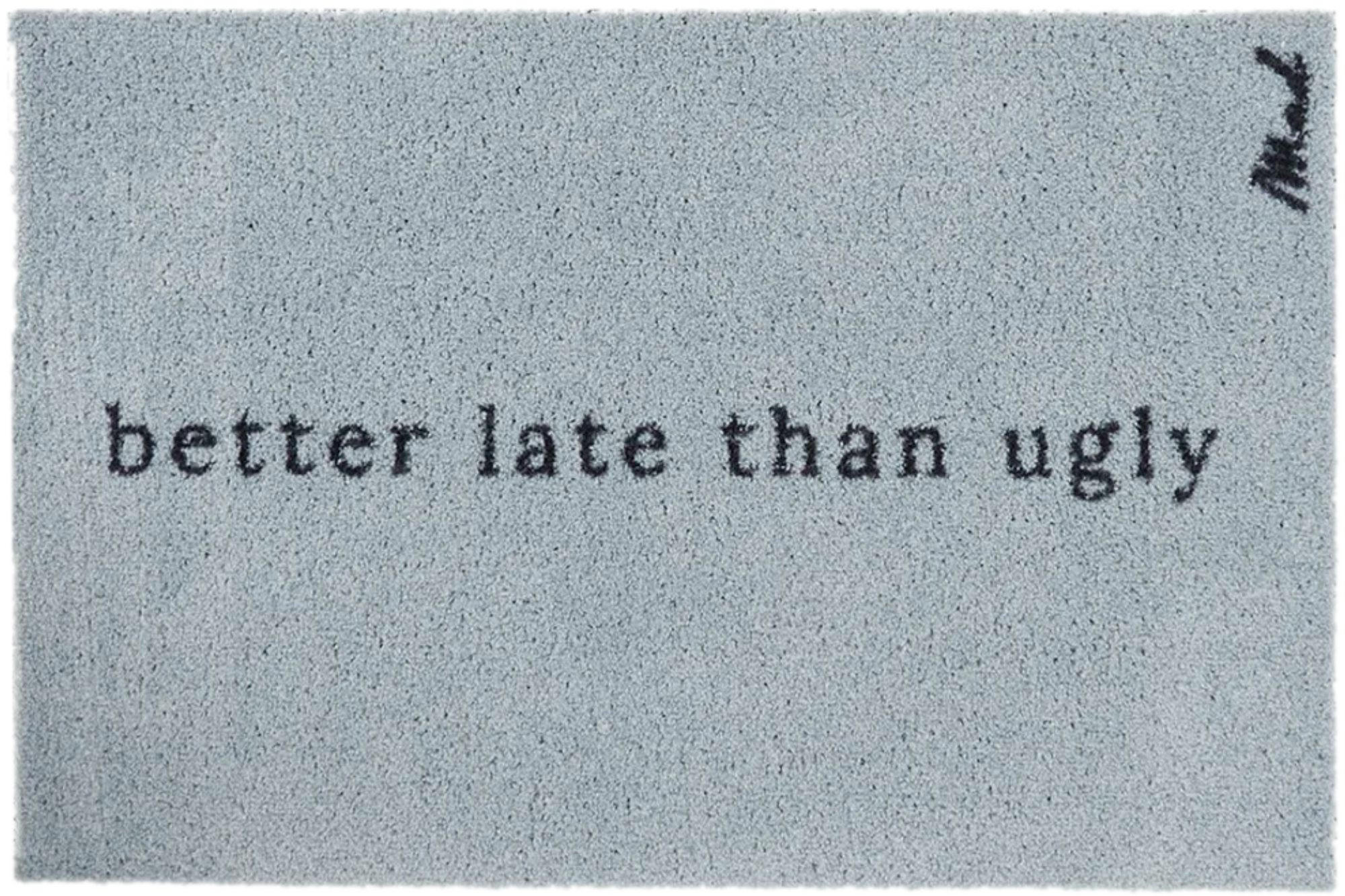 OUTDOOR FUßMATTE "Ares" mit Spruch "better late than ugly" Blau 50 x 75 cm - Blau/Schwarz, Kunststoff/Textil (50/75cm) - MAD ABOUT MATS