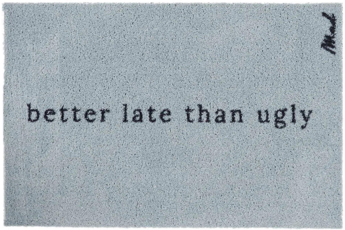 OUTDOOR FUßMATTE "Ares" mit Spruch "better late than ugly" Blau 50 x 75 cm - Blau/Schwarz, Kunststoff/Textil (50/75cm) - MAD ABOUT MATS