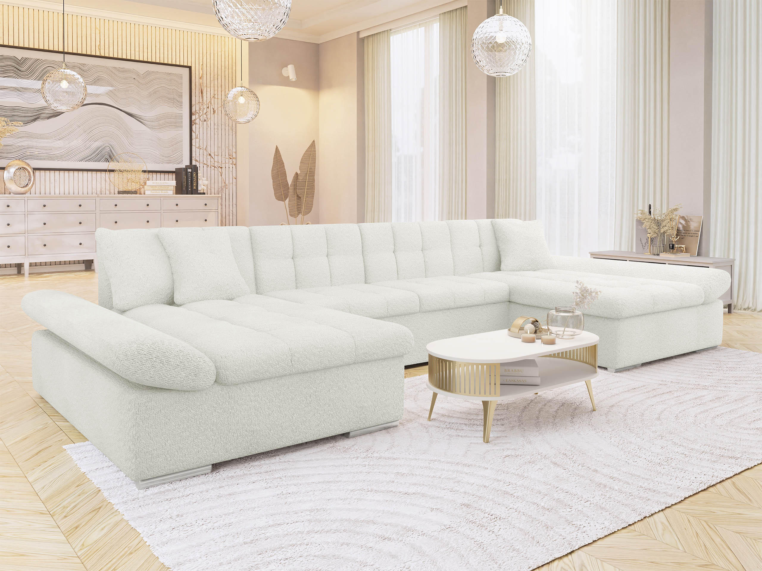 WOHNLANDSCHAFTEN Alia Premium - Chromfarben/Creme, Holz/Kunststoff (360/75/160cm) - MIRJAN24